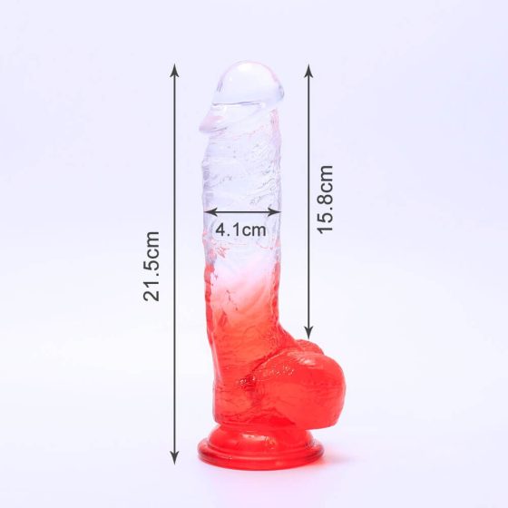 Sunfo - pripenjalni, realistični dildo za testise - 21 cm (prosojno rdeč)