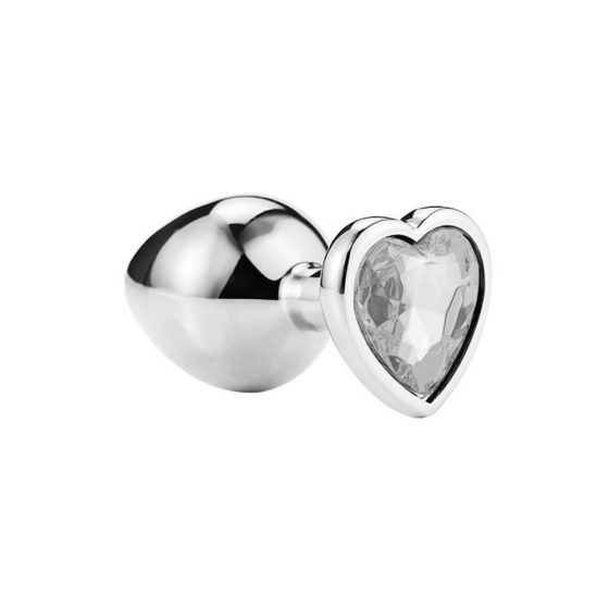 Sunfo - kovinski analni dildo s kamnom v obliki srca (srebrno-bel)