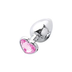   Sunfo - kovinski analni dildo s kamnom v obliki srca (srebrno-rožnate barve)