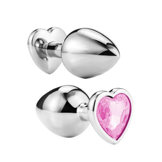Sunfo - kovinski analni dildo s kamnom v obliki srca (srebrno-rožnate barve)