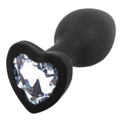   Sunfo - Silikonski analni dildo s kamnom v obliki srca (črno-bel)