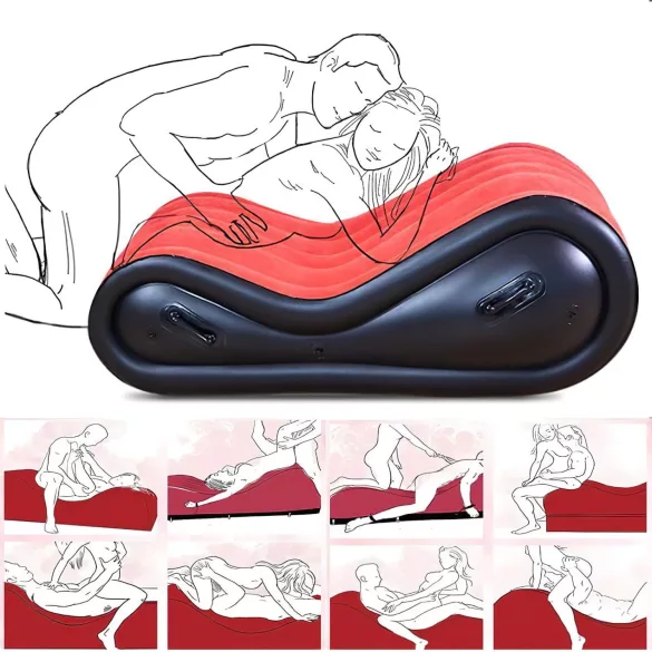 Magic Pillow - napihljiv BDSM seks naslon - z lisicami - velik rdeč