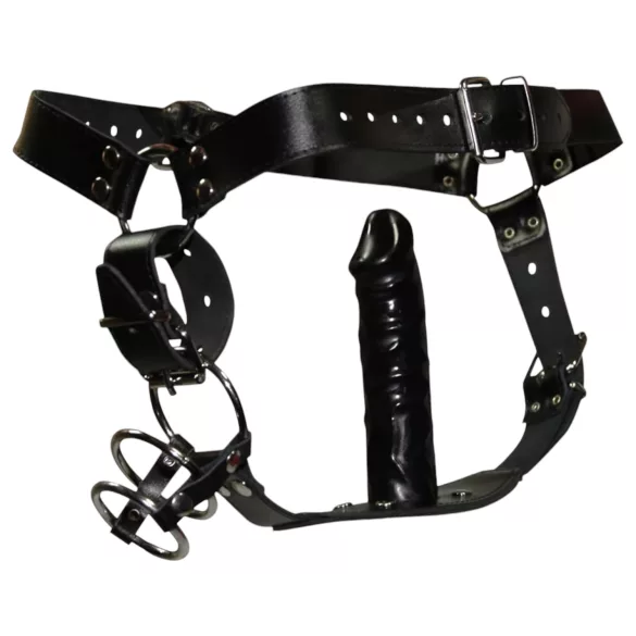 ZADO - usnjeni tanga z dildo in 3 erekcijskimi obročki