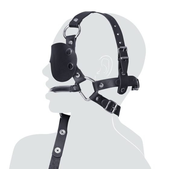 ZADO - Usnjena maska za glavo s šablono in krmilom (črna)