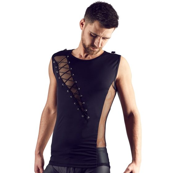 Svenjoyment - moška majica s čipkastimi vstavki (črna) - M