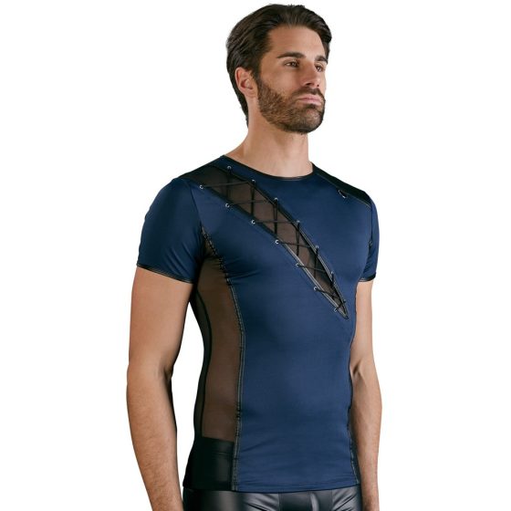NEK - moška majica s črnimi čipkastimi vstavki na vratu (modra) - M