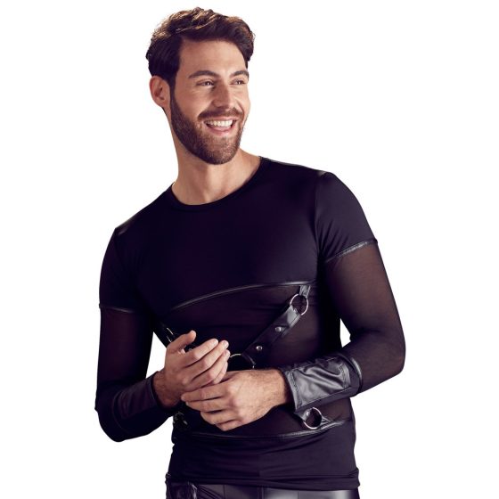 NEK - Moška majica z dolgimi rokavi in križnimi trakovi (črna)