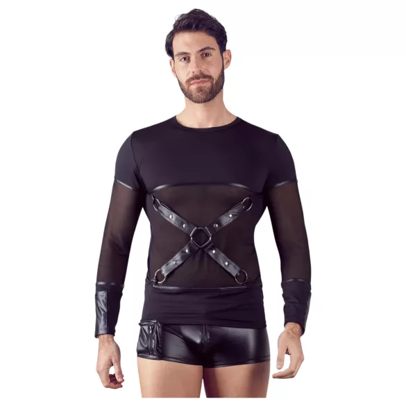 NEK - moška srajca z dolgimi rokavi s križnimi trakovi (črna) - XL
