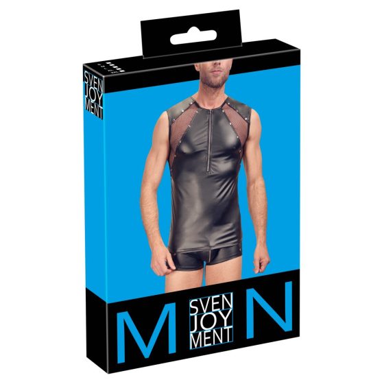 Svenjoyment - moški top s prozorno zadrgo (črn)