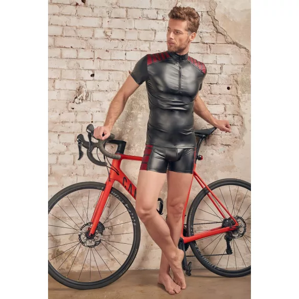 NEK - moška majica z zadrgo - rdeči vstavki - črna - XL