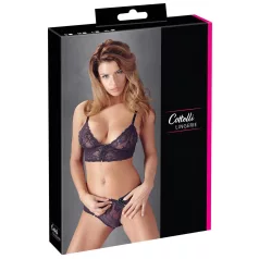  Cottelli - komplet čipkast spodnje perilo z rožami - vijolična
