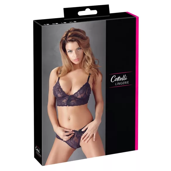Cottelli - komplet čipkast spodnje perilo z rožami - vijolična - M