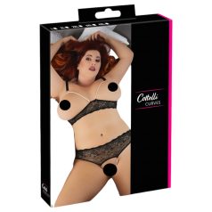 Cottelli Plus Size - bleščeči nedrček set (črna)