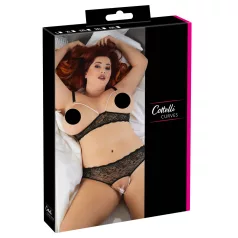 Cottelli Plus Size - komplet perilo z biseri - črna - 3XL