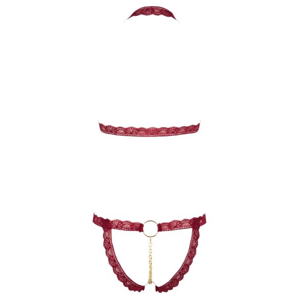 Cottelli - kovinski obročasti, odprti modrček set (rdeč) - M/L