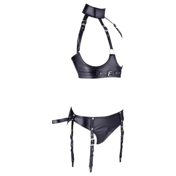 Cottelli Bondage - komplet za dvig prsi z lisicami - sijajna črna