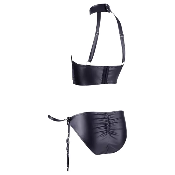 Cottelli Bondage - komplet za dvig prsi z lisicami - sijajna črna
