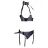 Cottelli Bondage - komplet za dvig prsi z lisicami - sijajna črna - M