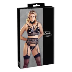   Cottelli Bondage - čipkast komplet spodnjega perila z lisicami (črn)