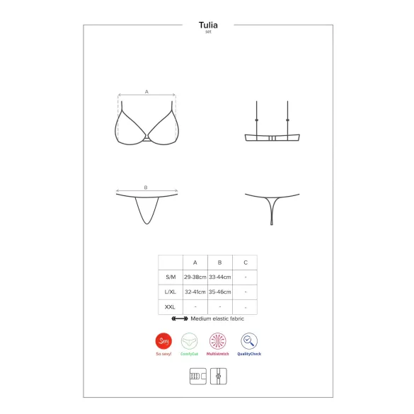 Obsessive - komplet erotičnega perila - čipkast - črna/roza - L/XL