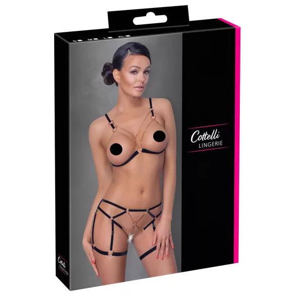 Cottelli - verižni okrasni body pas - 2-delni komplet - črna - M