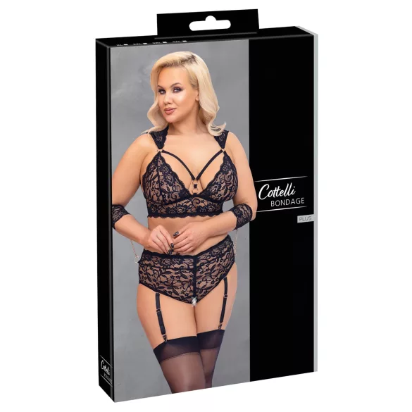 Cottelli Bondage Plus Size - čipkasti nedrček komplet (črn)