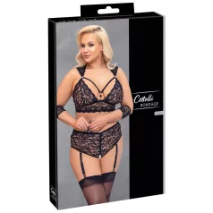   Cottelli Bondage Plus Size - čipkasti nedrček komplet (črn) - 3XL