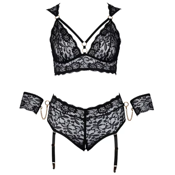 Cottelli Bondage Plus Size - čipkasti nedrček komplet (črn) - 4XL