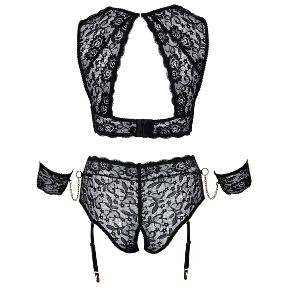 Cottelli Bondage Plus Size - čipkasti nedrček komplet (črn) - 4XL