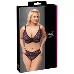   Cottelli Plus Size - prosojen vzorčast modrček set (vijolična)