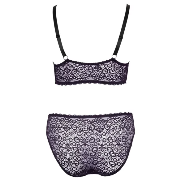 Cottelli Plus Size - prosojen vzorčast modrček set (vijolična)