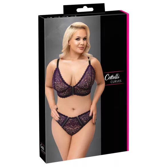 Cottelli Plus Size - prosojen vzorčast modrček set (vijolična) - 2XL