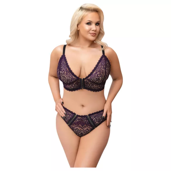 Cottelli Plus Size - prosojen vzorčast modrček set (vijolična) - 2XL