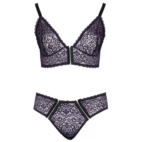 Cottelli Plus Size - prosojen vzorčast modrček set (vijolična) - 2XL