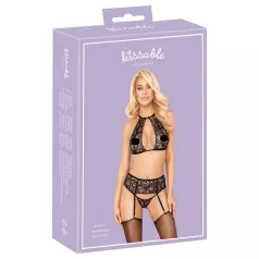   Poljubljiv - čipkast komplet modrčka z ovratnikom (črna) - L/XL