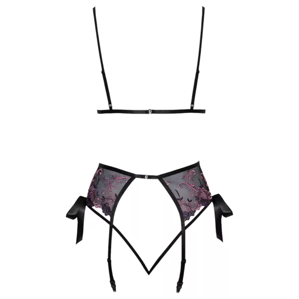 Kissable - črni nedrček set s pink-lila vezenjem