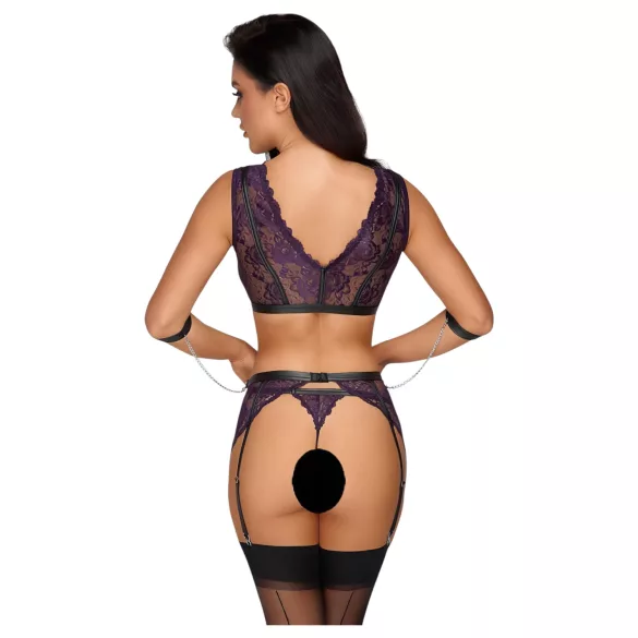 Cottelli Bondage - perilo set in zapestnice (črno-vijolična) - XL