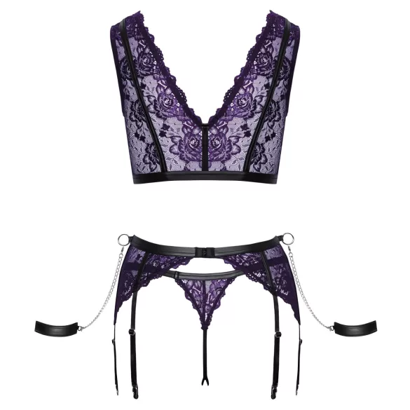 Cottelli Bondage - perilo set in zapestnice (črno-vijolična) - XL