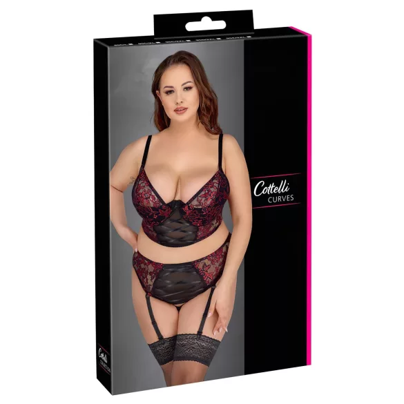 Cottelli Plus Size - komplet spodnjega perila - rdeča - večje številke