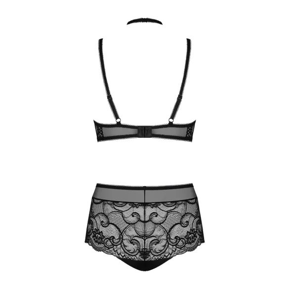 Obsessive Elizenes - vzorčast, prozoren nedrček set (črna) - L/XL