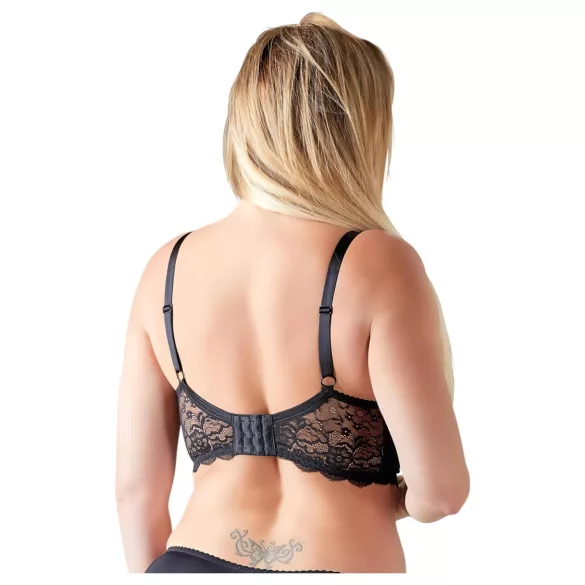 Cottelli Plus Size - odprti nedrček s trakovi in obročki - črna
