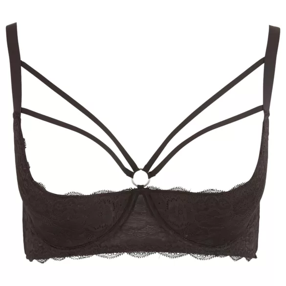 Cottelli Plus Size - odprti nedrček s trakovi in obročki - črna