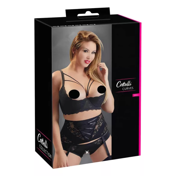 Cottelli Plus Size - odprti nedrček s trakovi in obročki - črna - 90D