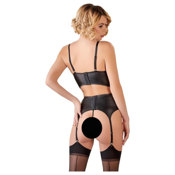 Abierta Fina - erotični komplet perila s trakovi in čipko - črna - 85C/L