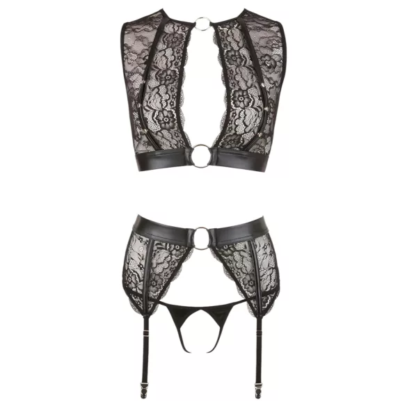 Cottelli Bondage - čipkasti erotični komplet spodnjega perila - 4-delni set - M
