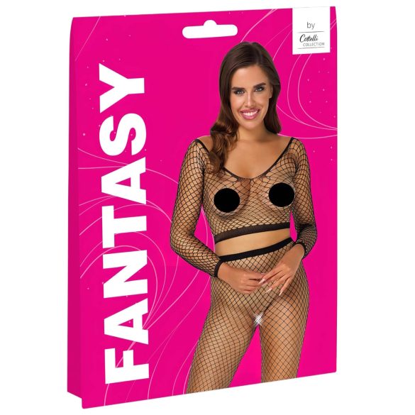 Cottelli - mrežasti komplet z dolgimi rokavi - črna - S-L