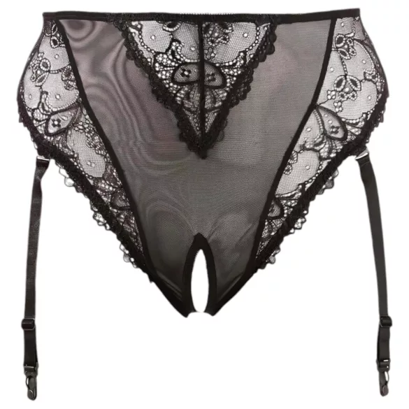 Cottelli Plus Size - čipkaste hlačke s pasom za nogavice (črne) - XXXXL