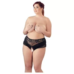 Cottelli Plus Size - odprte hlačke - čipka, perle, črna