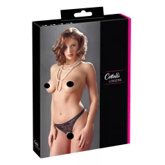 Cottelli - tangice z biseri - odprte - čipka - črna - M