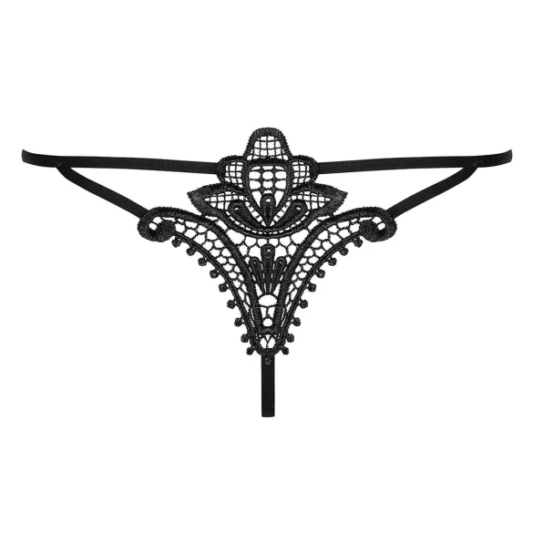Obsessive - ženske tanga hlačke - cvetlični vzorec - črne - L/XL